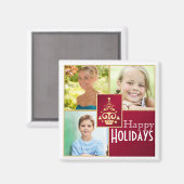 Rot, Weiß, Gold Weihnachtsbaum Foto Magnet (Vorderseite/Rückseite)