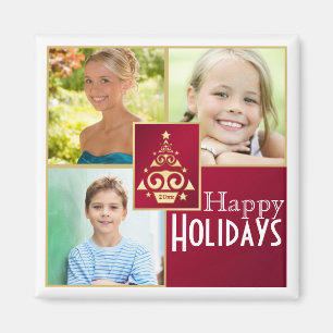 Rot, Weiß, Gold Weihnachtsbaum Foto Magnet