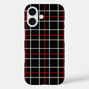 Rot-Weiß-Grafische Linien Schwarz Kariertes Design iPhone 16 Hülle