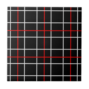 Rot-Weiß-Grafische Linien Schwarz Kariertes Design Fliese