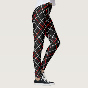 Rot-Weiß-Grafische Linien Schwarz Kariertes Design Leggings