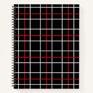 Rot-Weiß-Grafische Linien Schwarz Kariertes Design Notizblock