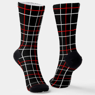 Rot-Weiß-Grafische Linien Schwarz Karo-Design  Socken