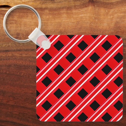 Rot-Weiß-Grattiermuster Schlüsselanhänger (Vorderseite)