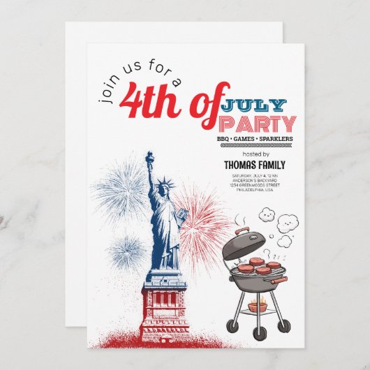 Rot, Weiß & GRILLEN 4. Juli Einladung (Vorne/Hinten)