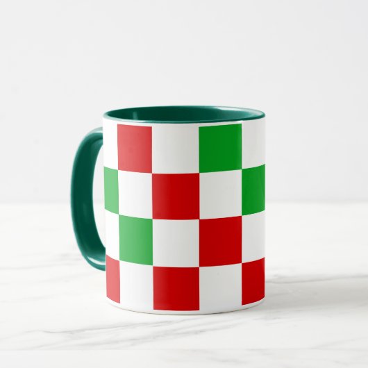 Rot Weiß Grün Kariertes Musterdesign Tasse (Vorderseite Links)