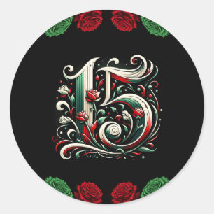 Rot Weiß Grün Mis Quince Anos 15 Quinceañera Runder Aufkleber