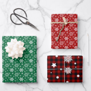 Rot Weiß Grüne Schneeflocke Weihnachten Urlaub Geschenkpapier Set