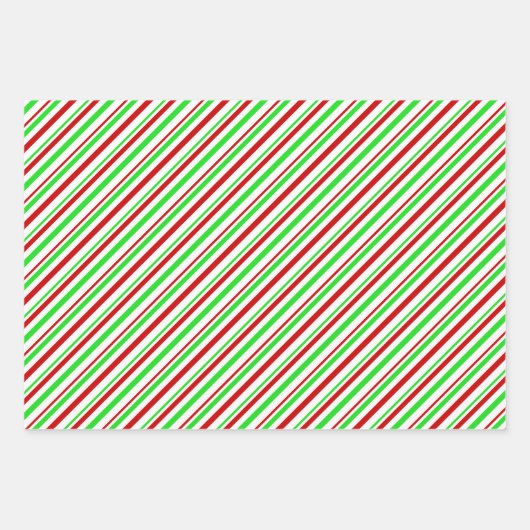 Rot, Weiß, Grüne Weihnachtsmuster Streifen Geschenkpapier Set (Vorderseite)