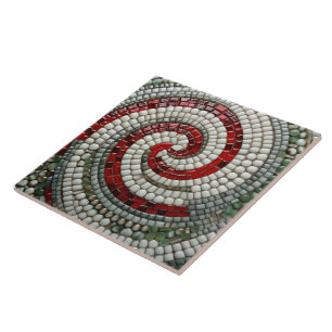 Rot-Weiß-Grünes Weihnachts-Spiralmuster Fliese