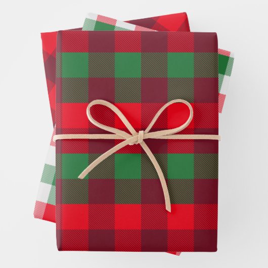 Rot, Weiß, Grünes Weihnachtsbüffel Kariertes Muste Geschenkpapier Set (Beispiel)