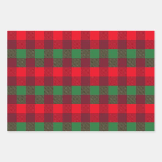 Rot, Weiß, Grünes Weihnachtsbüffel Kariertes Muste Geschenkpapier Set (Vorderseite)