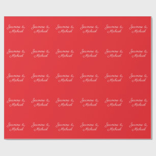 Rot & Weiß Handschriftliche Paarnamen Hochzeit Geschenkpapier