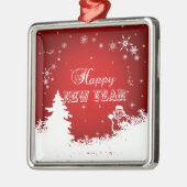 Rot-Weiß-Happy-Neujahrstypografie Silbernes Ornament (Links)