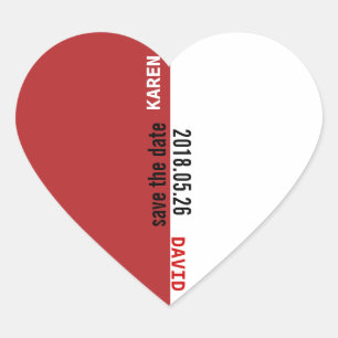 Rot-Weiß-Heart-Prägung Herz-Aufkleber