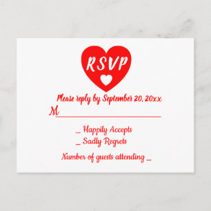 Rot & Weiß Herz RSVP Hochzeitsfeier Feiertage, Postkarte