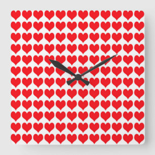 Rot Weiß Herzen Muster Quadratische Wanduhr