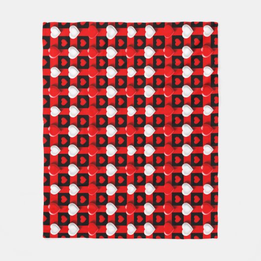 Rot-Weiß-Herzmuster Fleecedecke (Vorderseite)
