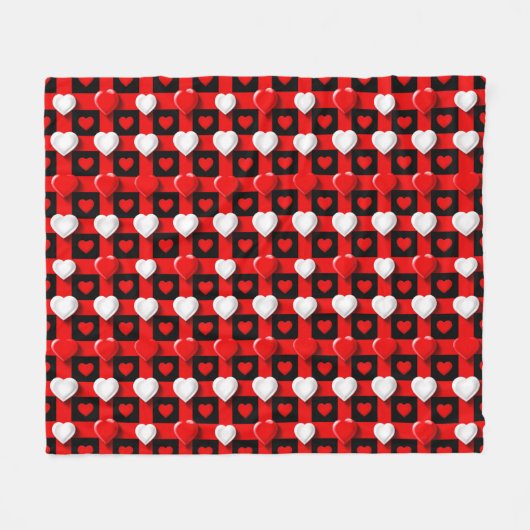 Rot-Weiß-Herzmuster Fleecedecke (Vorderseite (Horizontal))