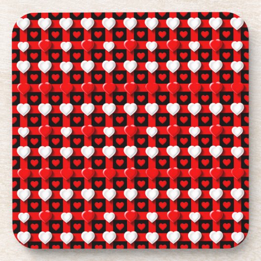 Rot-Weiß-Herzmuster Getränkeuntersetzer (Vorderseite)