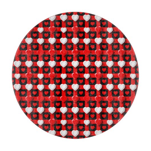 Rot-Weiß-Herzmuster Schneidebrett (Vorderseite)