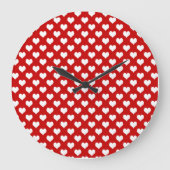 Rot-Weiß-Herzmuster-Stoff Große Wanduhr (Vorderseite)