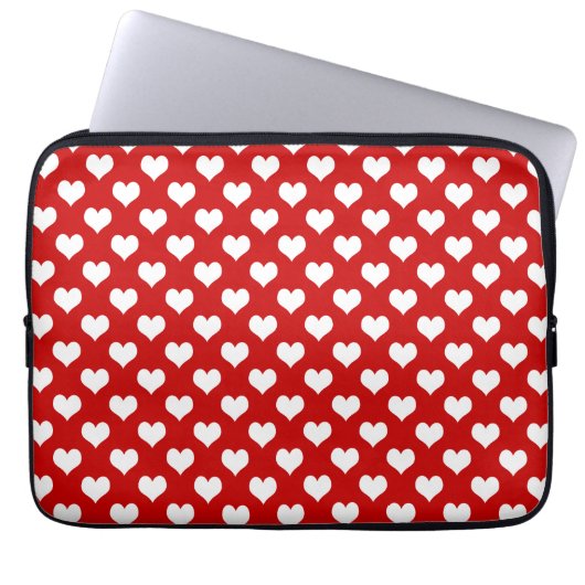 Rot-Weiß-Herzmuster-Stoff Laptopschutzhülle (Vorderseite)