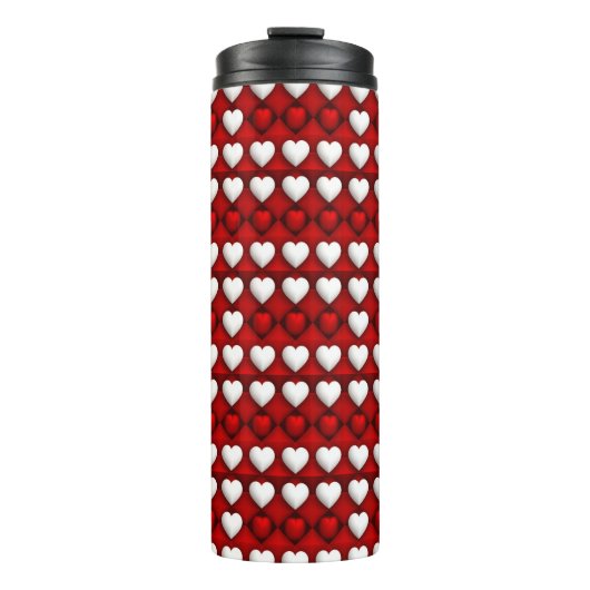 Rot-Weiß-Herzmuster Thermosbecher (Vorderseite)