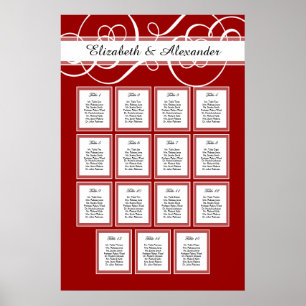 Rot-Weiß-Hochzeit 15 Tafelsitzkarten Poster