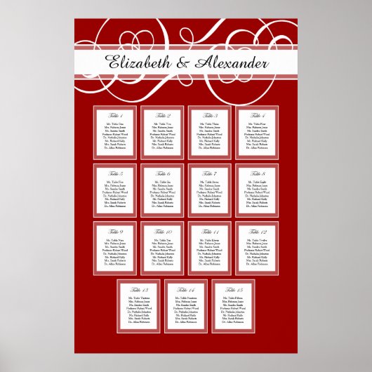 Rot-Weiß-Hochzeit 15 Tafelsitzkarten Poster (Vorne)