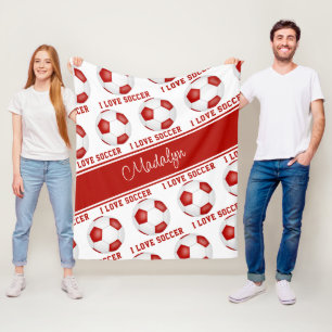 Rot-Weiß-I-Liebe-Fußball-Textmuster Fleecedecke