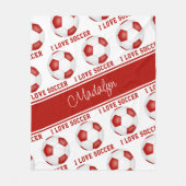Rot-Weiß-I-Liebe-Fußball-Textmuster Fleecedecke (Vorderseite)