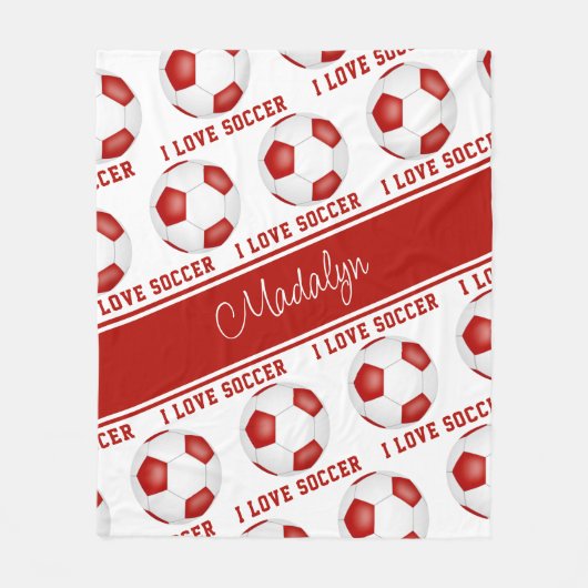 Rot-Weiß-I-Liebe-Fußball-Textmuster Fleecedecke (Vorderseite)