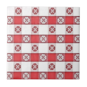 Rot-Weiß-Italienischer-Tischdecken-Druckkachel Fliese