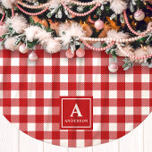 Rot-Weiß kariertes Monogramm Polyester Weihnachtsbaumdecke