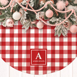 Rot-Weiß kariertes Monogramm Polyester Weihnachtsbaumdecke