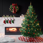 Rot-Weiß kariertes Monogramm Polyester Weihnachtsbaumdecke