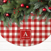 Rot-Weiß kariertes Monogramm Polyester Weihnachtsbaumdecke