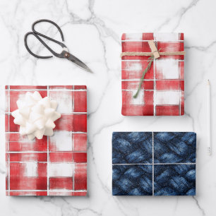 Rot-Weiß-Karo-Streifen-Geburtstag Geschenkpapier Set