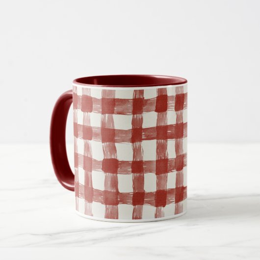 Rot-Weiß-Karo-Streifen Tasse (Vorderseite Links)