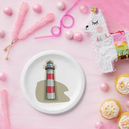 Rot-Weiß-Leuchtturm Pappteller (Party)