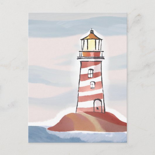 Rot-Weiß-Leuchtturm | Strandfarbe Postkarte (Vorderseite)