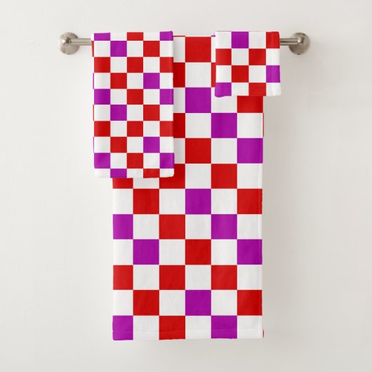 Rot-Weiß-Lila Karomuster-Design Badhandtuch Set (Insitu)
