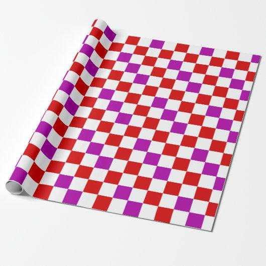 Rot-Weiß-Lila Karomuster-Design Geschenkpapier (Ungerollt)