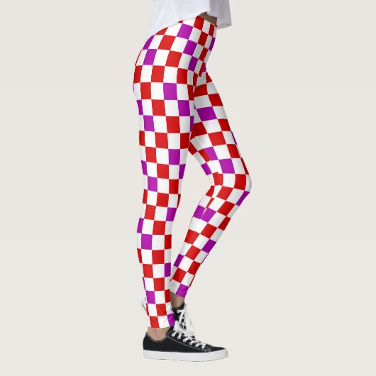 Rot-Weiß-Lila Karomuster-Design Leggings (Rechts)