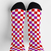 Rot Weiß Lila Karomuster Design  Socken (Oben)