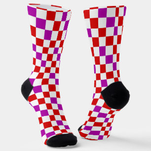 Rot Weiß Lila Karomuster Design Socken