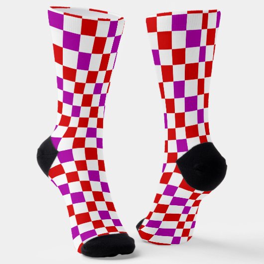 Rot Weiß Lila Karomuster Design  Socken (Gewinkelt)