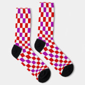 Rot Weiß Lila Karomuster Design  Socken (Rechts)