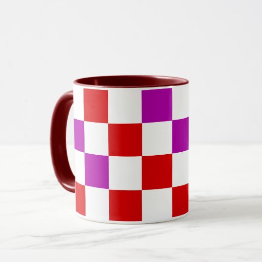 Rot-Weiß-Lila Karomuster-Design Tasse (Vorderseite Links)
